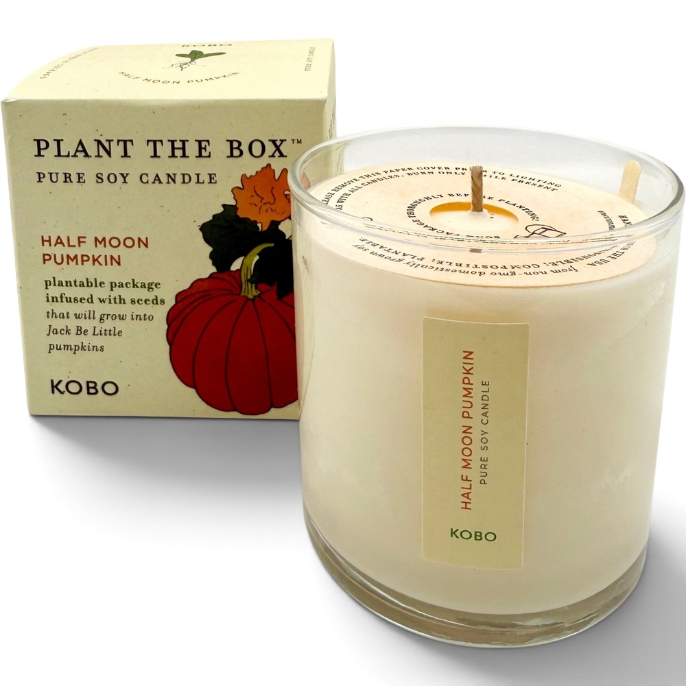 KOBO Half Moon Pumpkin Soy Candle 9 oz Plant The Box Seed Package New